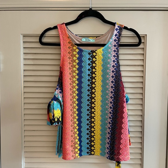 Crotched multicolored tank with open sides and ties - Picture 1 of 5